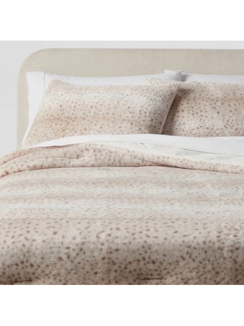 Threshold Faux Fur Comforter Set and 2 Shans- taupe animal print